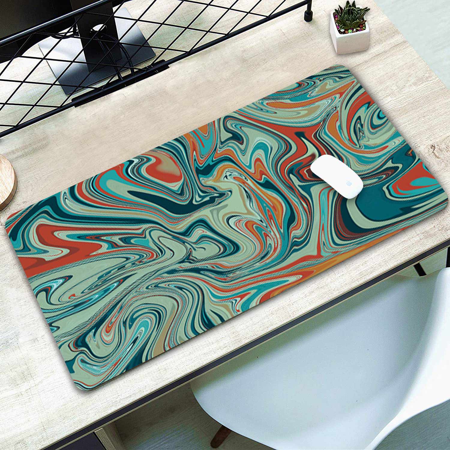 Abstract Green/Orange Pattern Mouse Pad Long