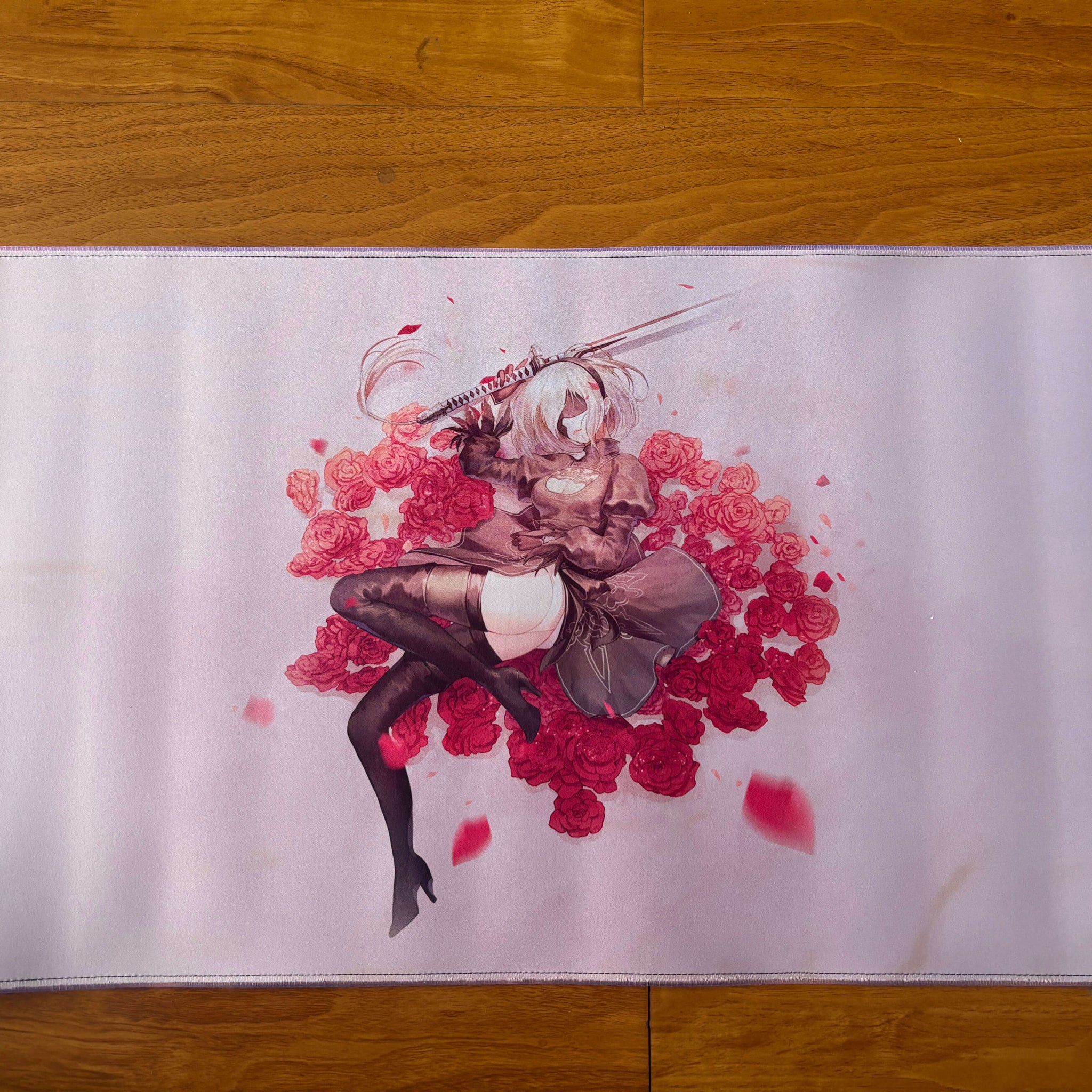 NieR: Automata 2B in a bed of 🌹 RGB Light Gaming Mouse Pad