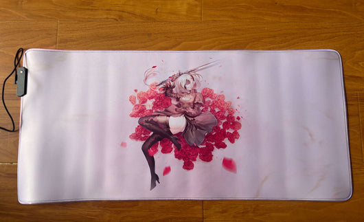 NieR: Automata 2B in a bed of 🌹 RGB Light Gaming Mouse Pad