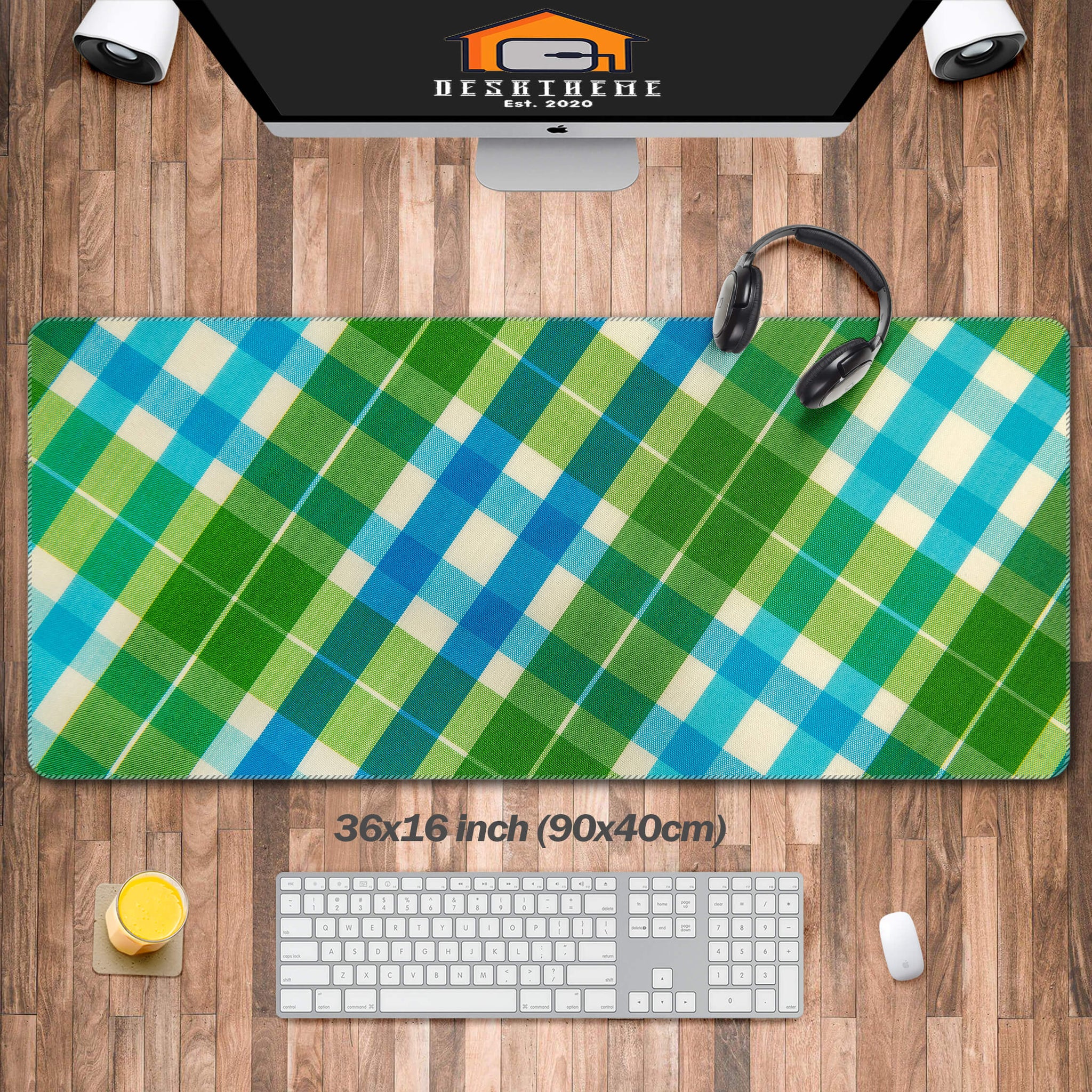 Green Plaid Mouse Pad Large