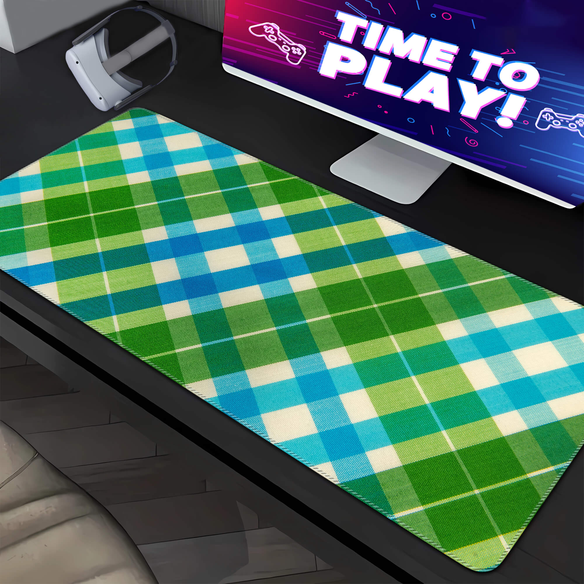 Green Plaid Mouse Pad Large