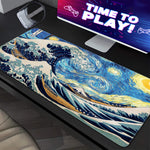 Load image into Gallery viewer, The Great Wave &amp; Starry Night Desk Mat
