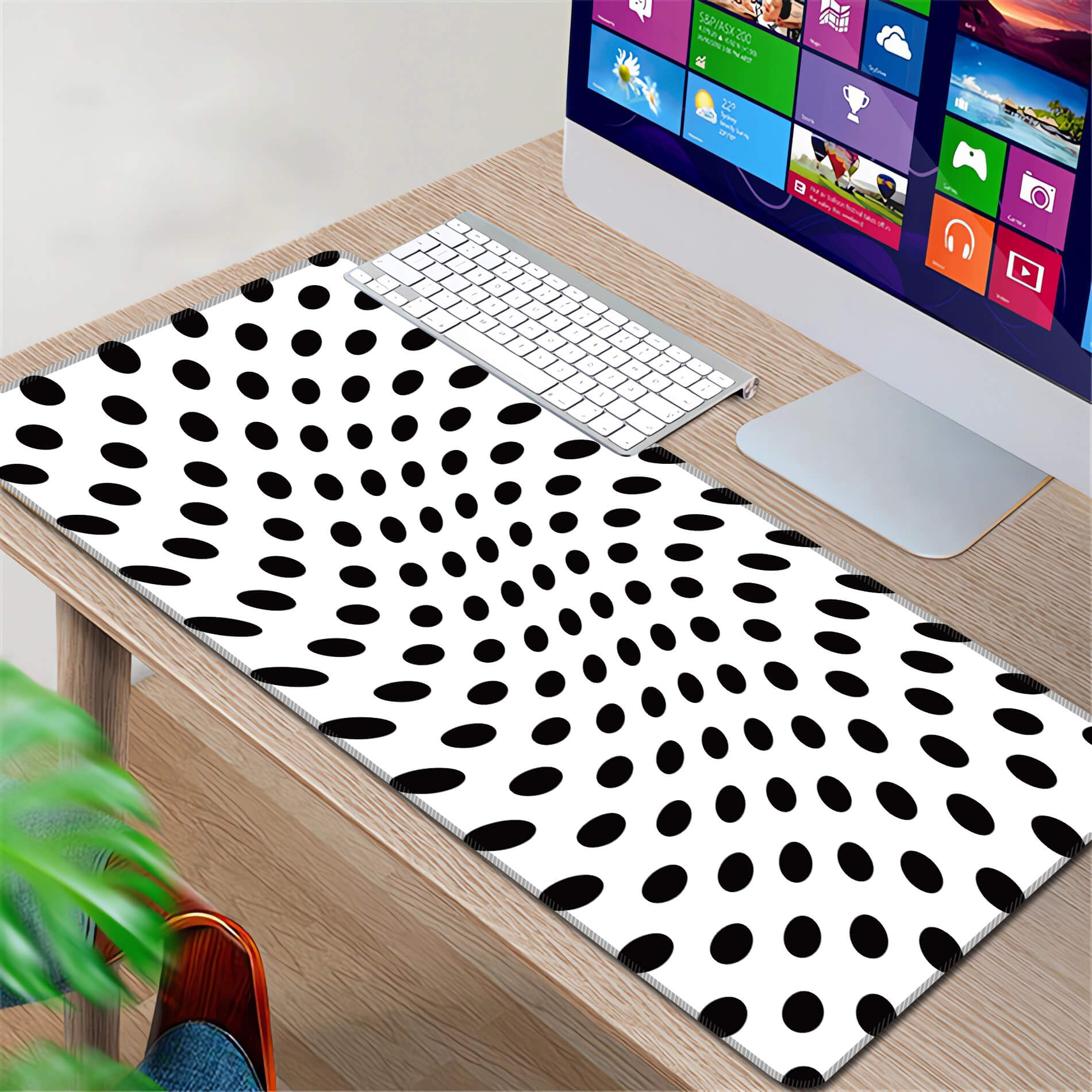 Black Dots Modern Abstract Pattern Desk Mat