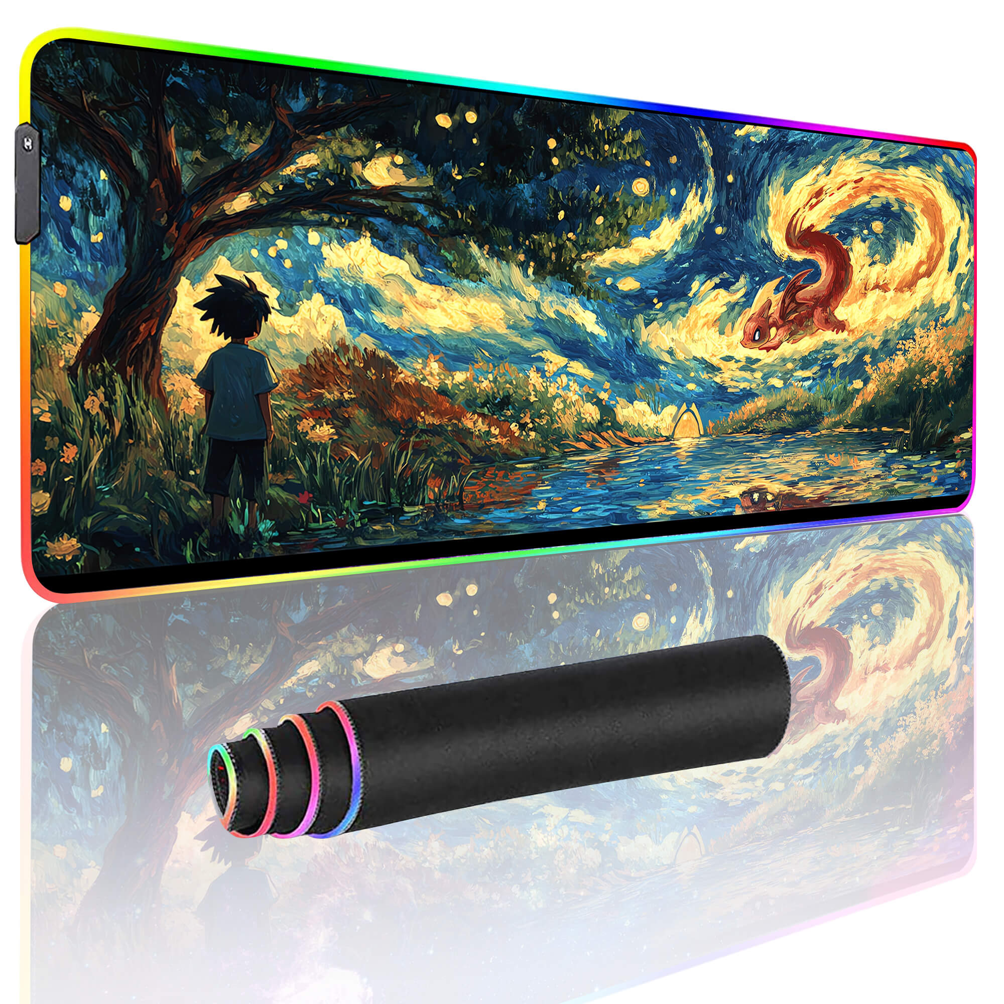 Pokemon In Van Gogh's Style Gaming Mouse Pad Extended
