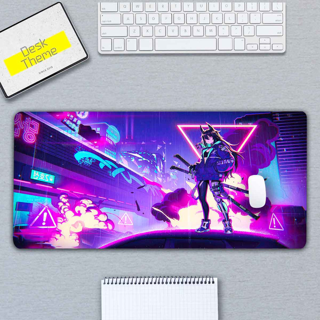 Cyberpunk Gril Desk Pad,Gaming Desk Mat,Anime Mouse Pad Mat,Mouse Pad