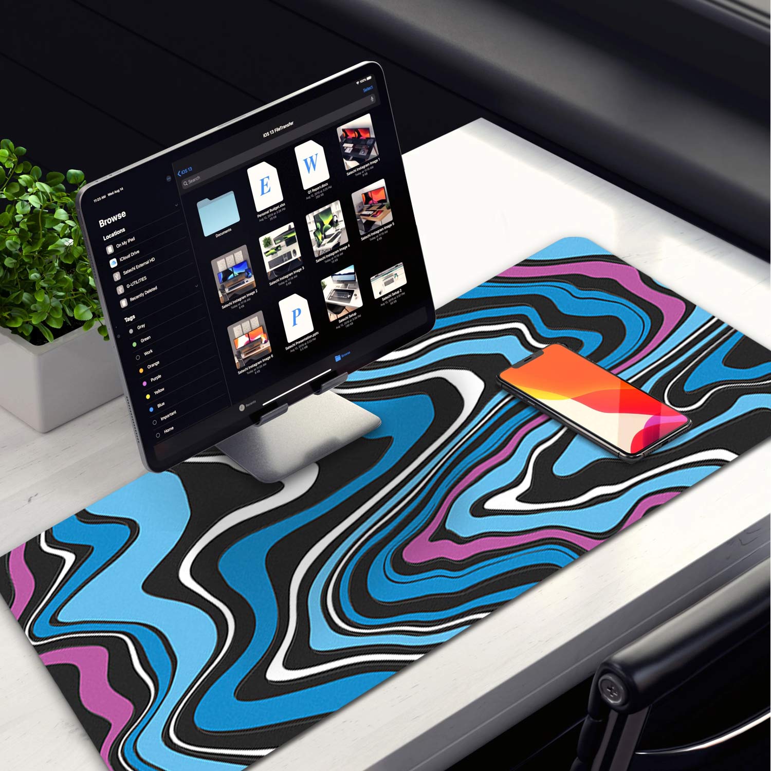 Abstract Blue Pattern Mouse Pad Long