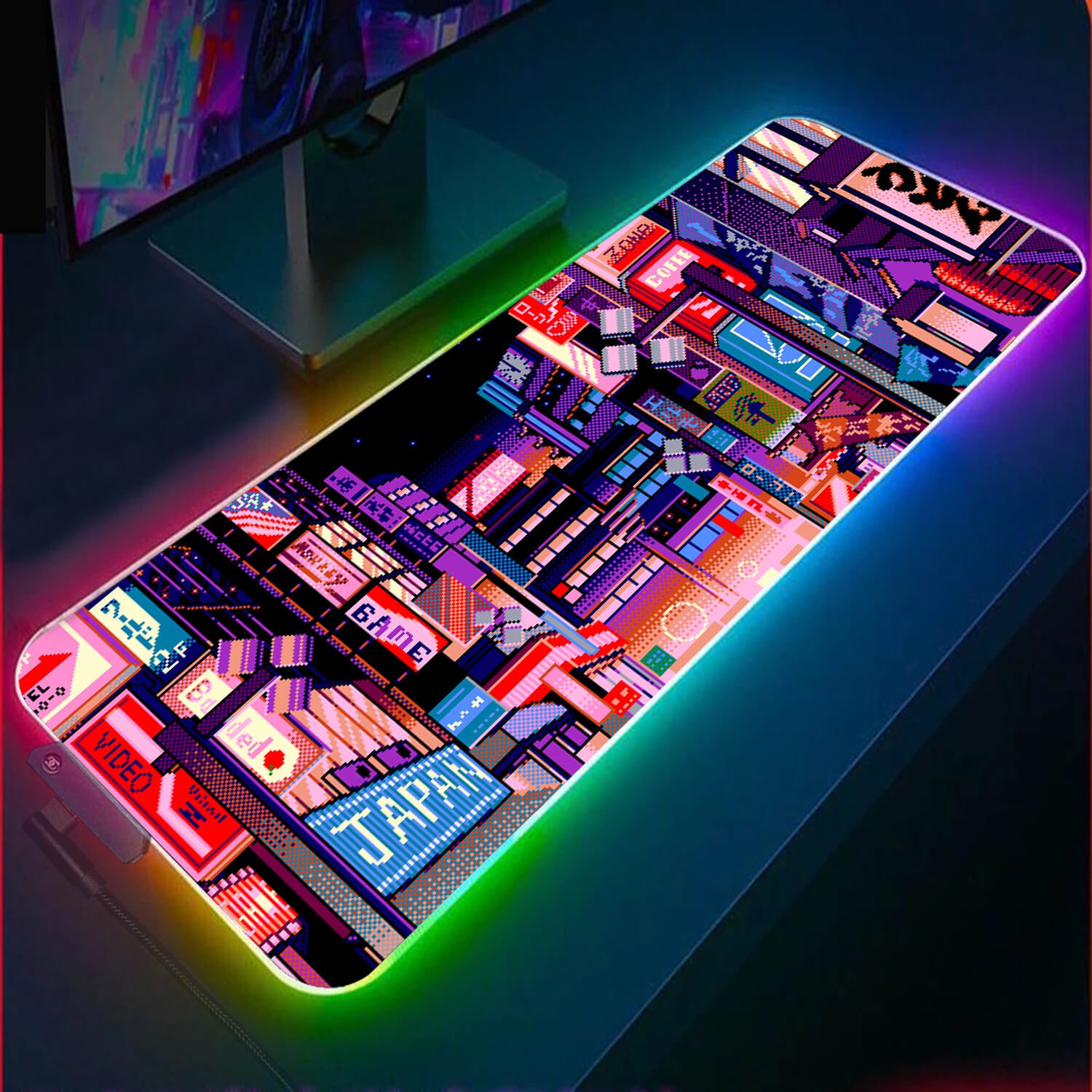 Neon Japanese City Gaming Desk Pad Long
