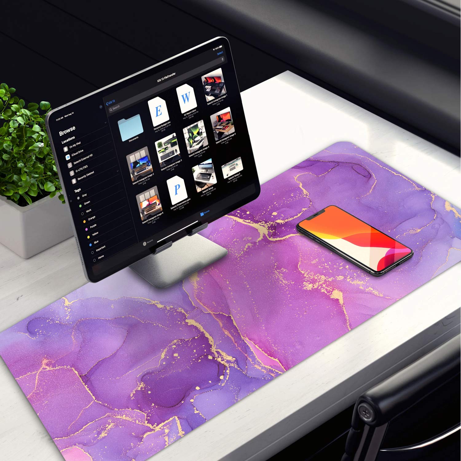 Purple Marble Design Desk Pad