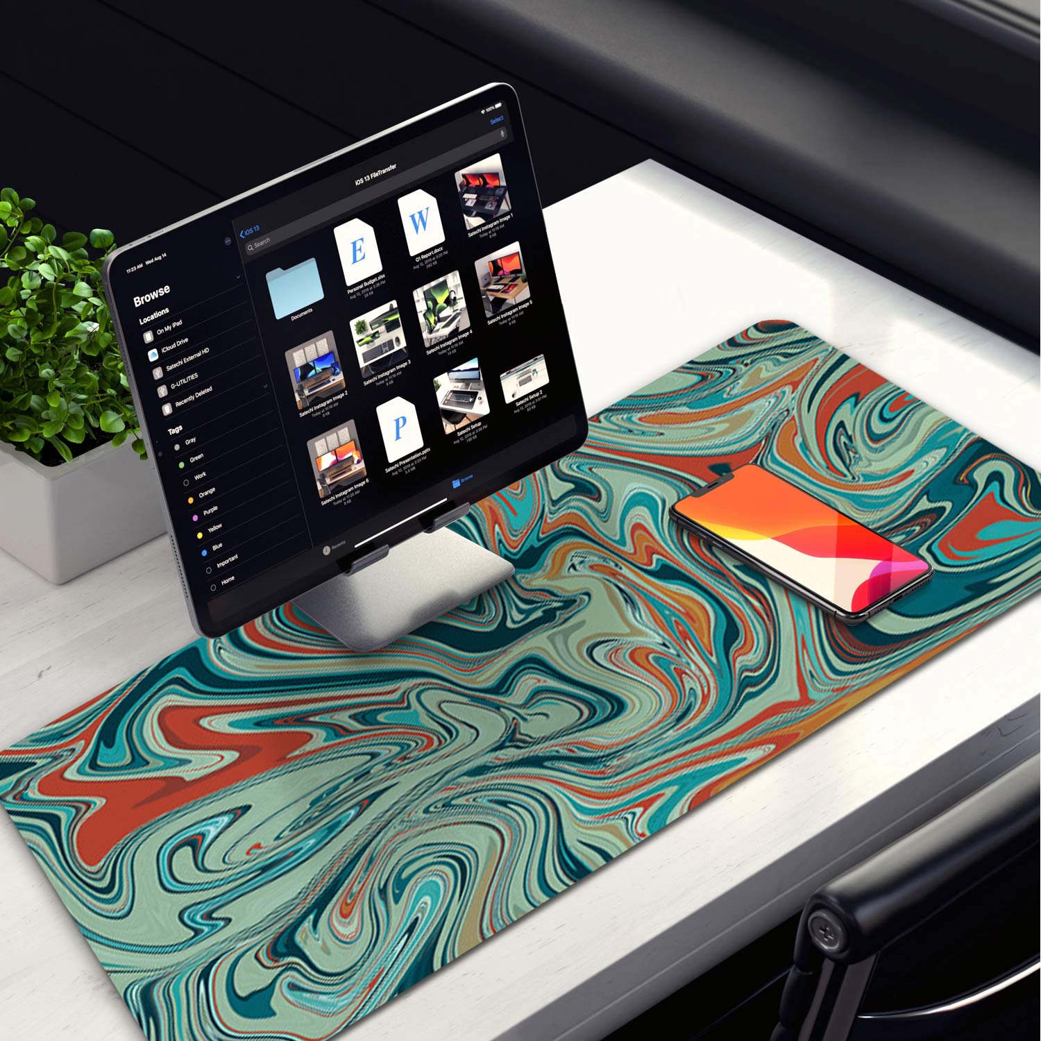 Blue Orange Topographic Mouse Pad, Masculine Desk Mat, Large Desk