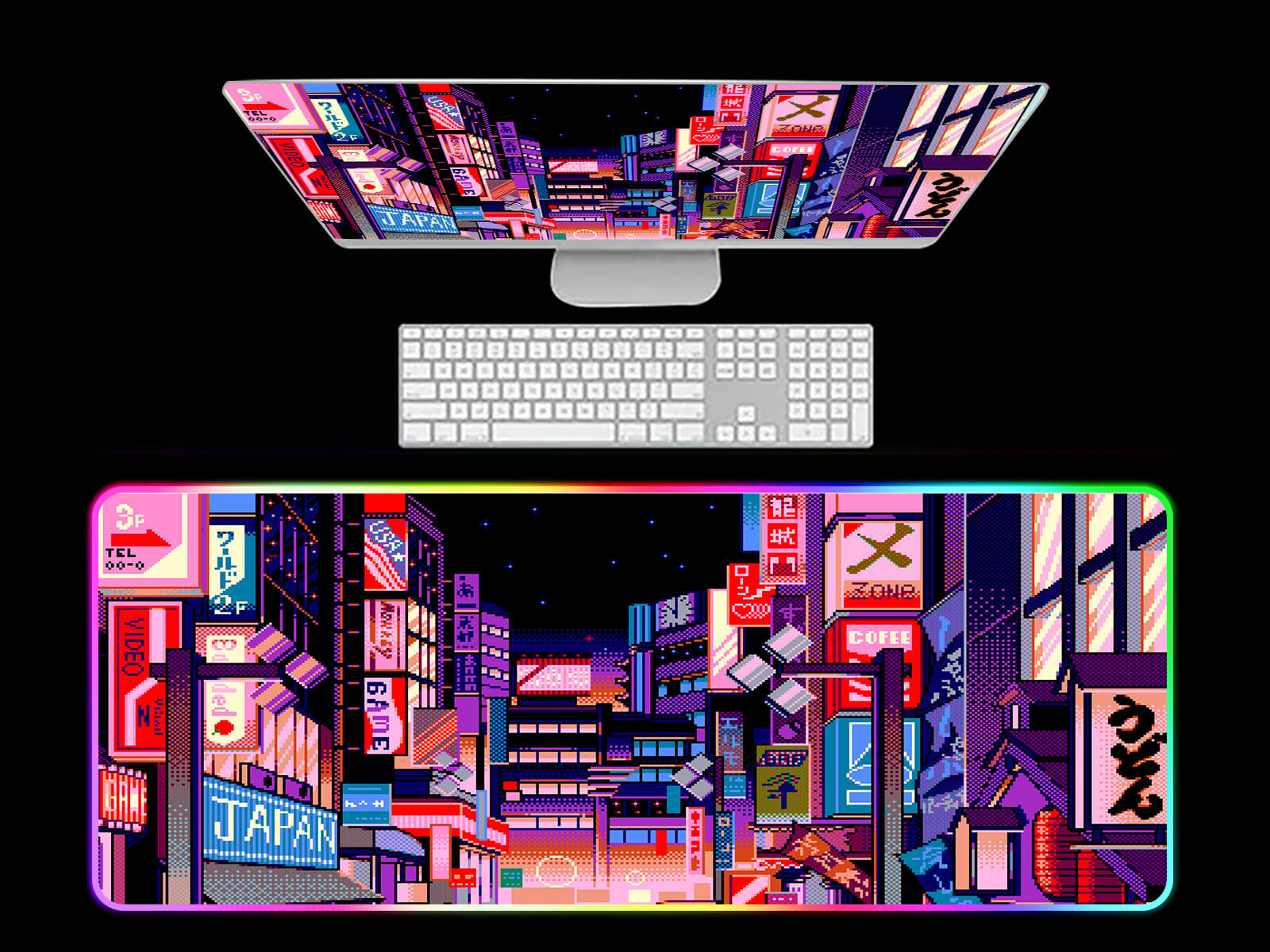 Neon Japanese City Gaming Desk Pad Long