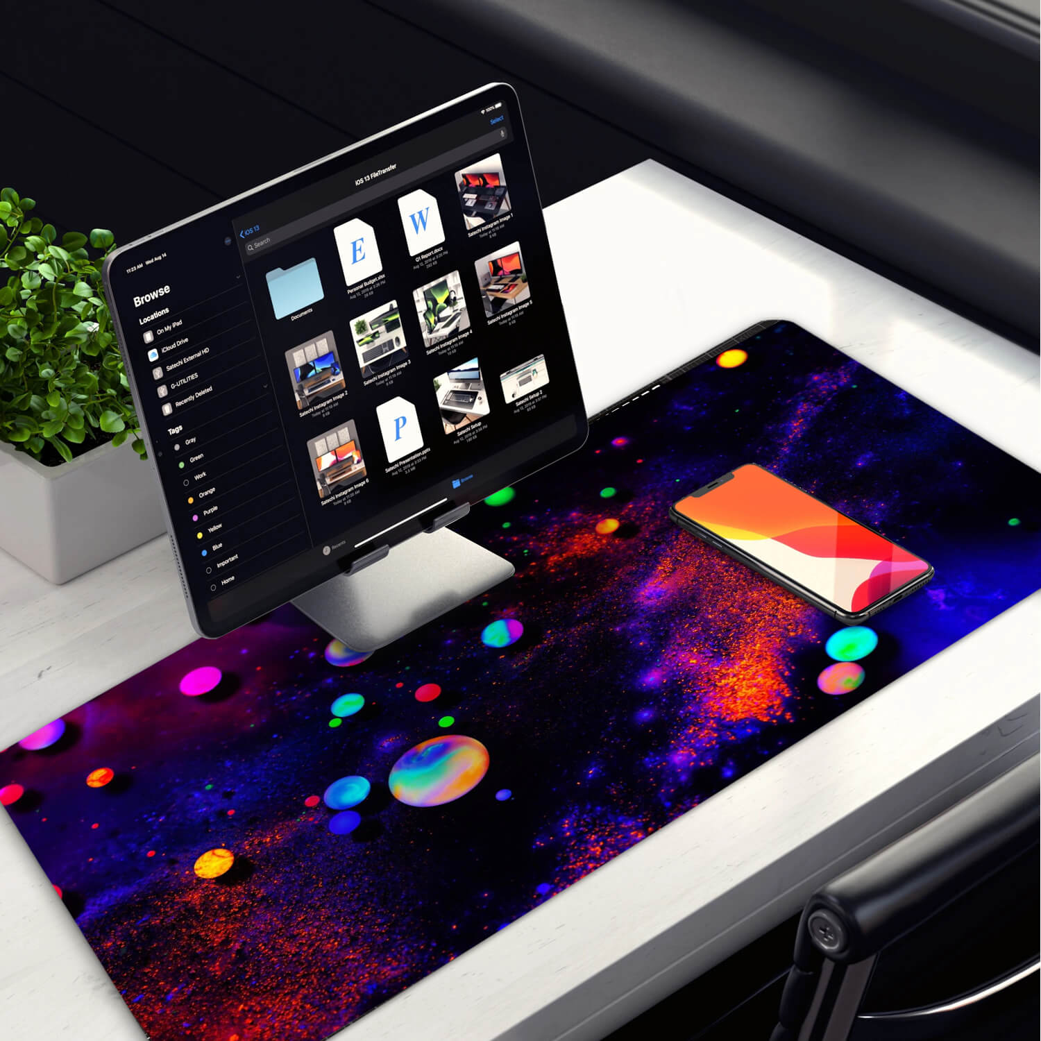 Neon Universe Desk Pad