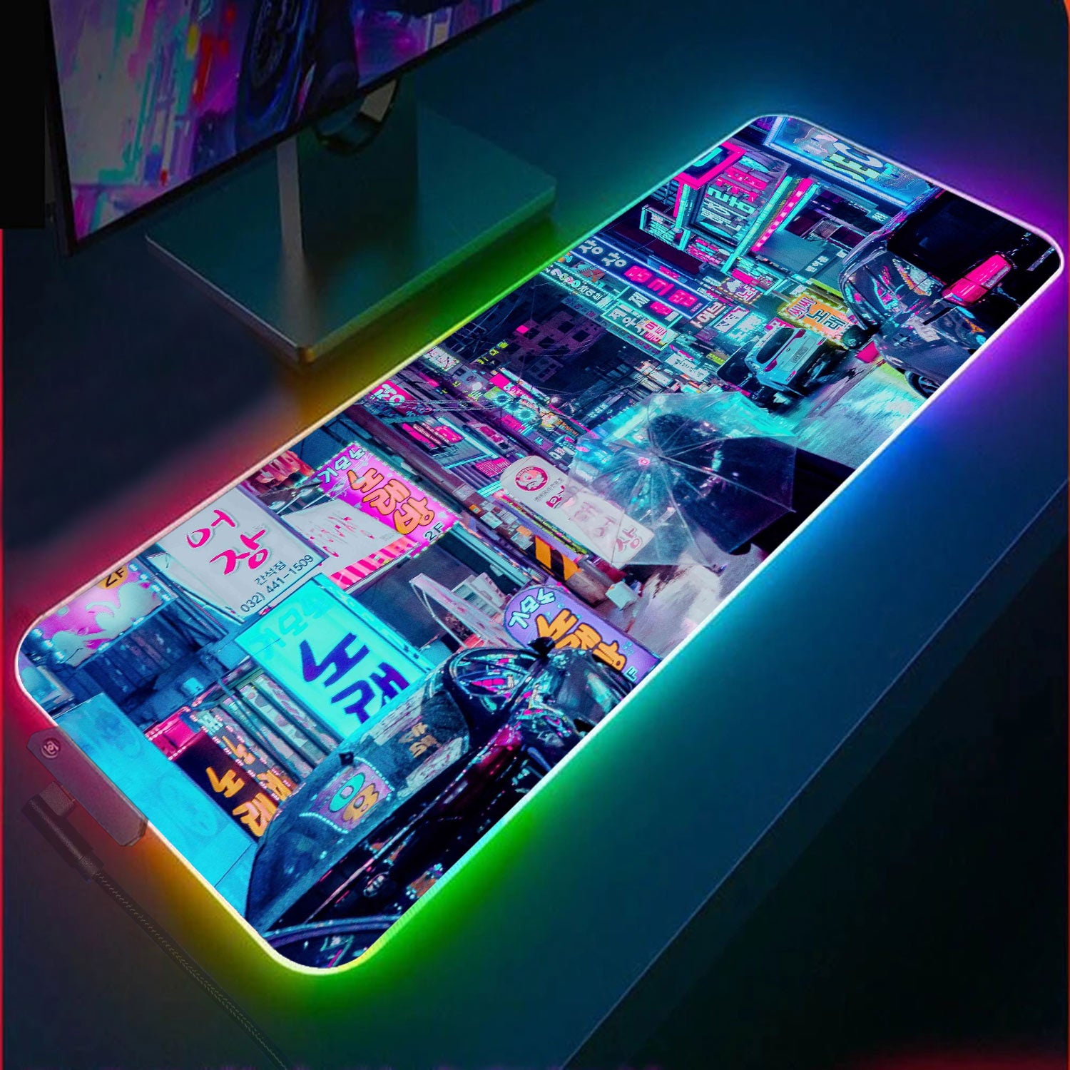 Neon Seoul City RGB Gaming Mouse Pad