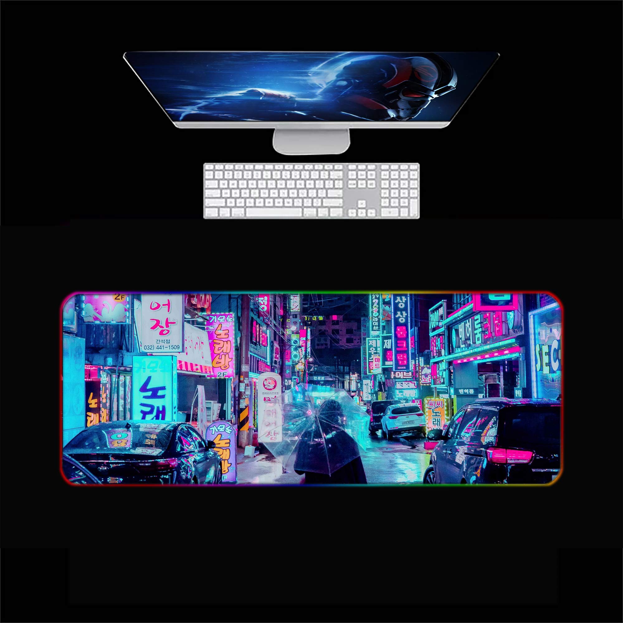 Neon Seoul City RGB Gaming Mouse Pad