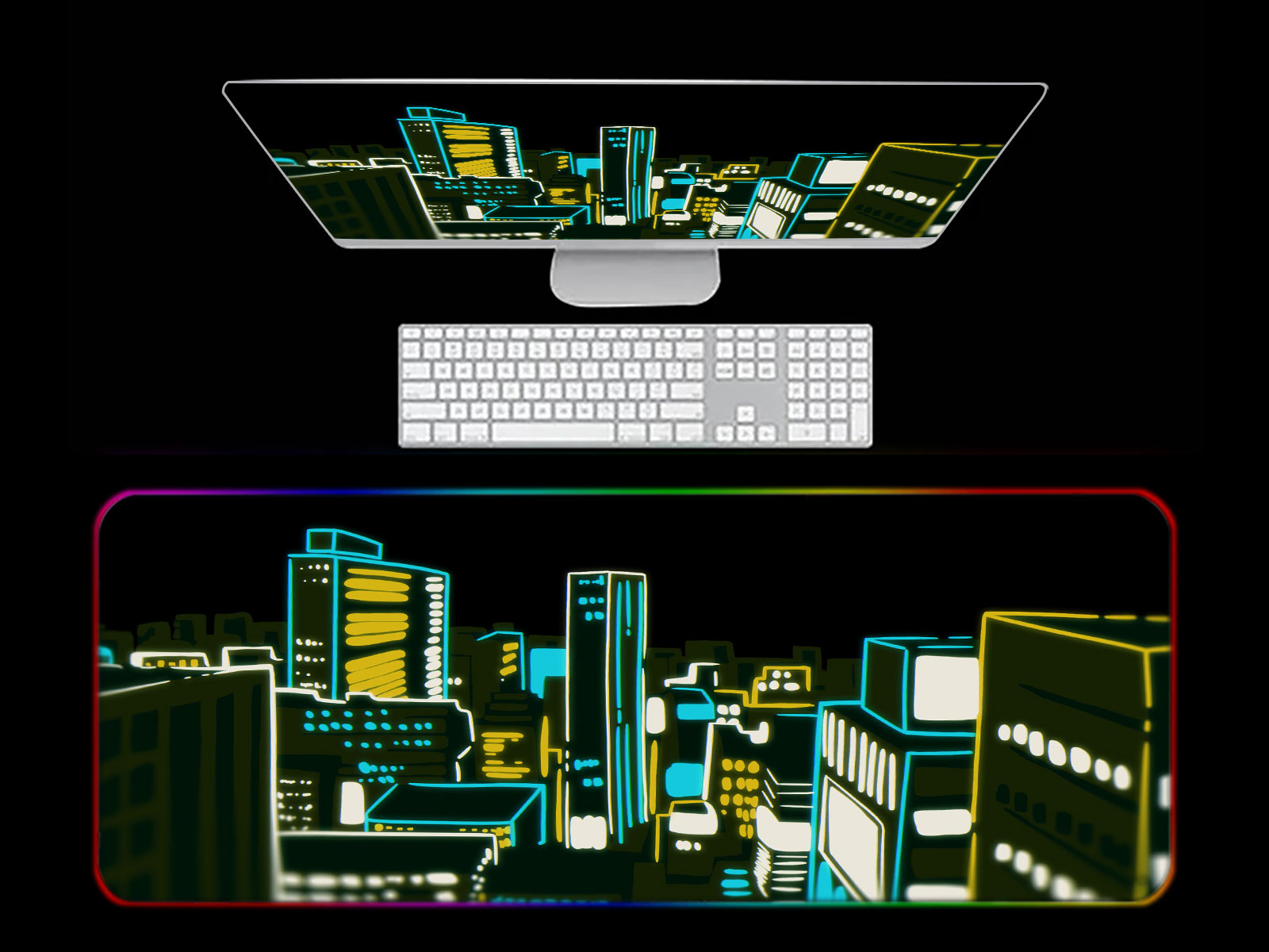 Neon City Skyline RGB Gaming Mouse Pad