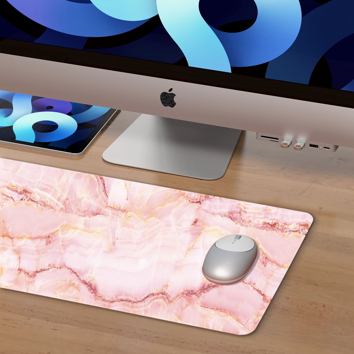 Pink Marble Design Desk Pad