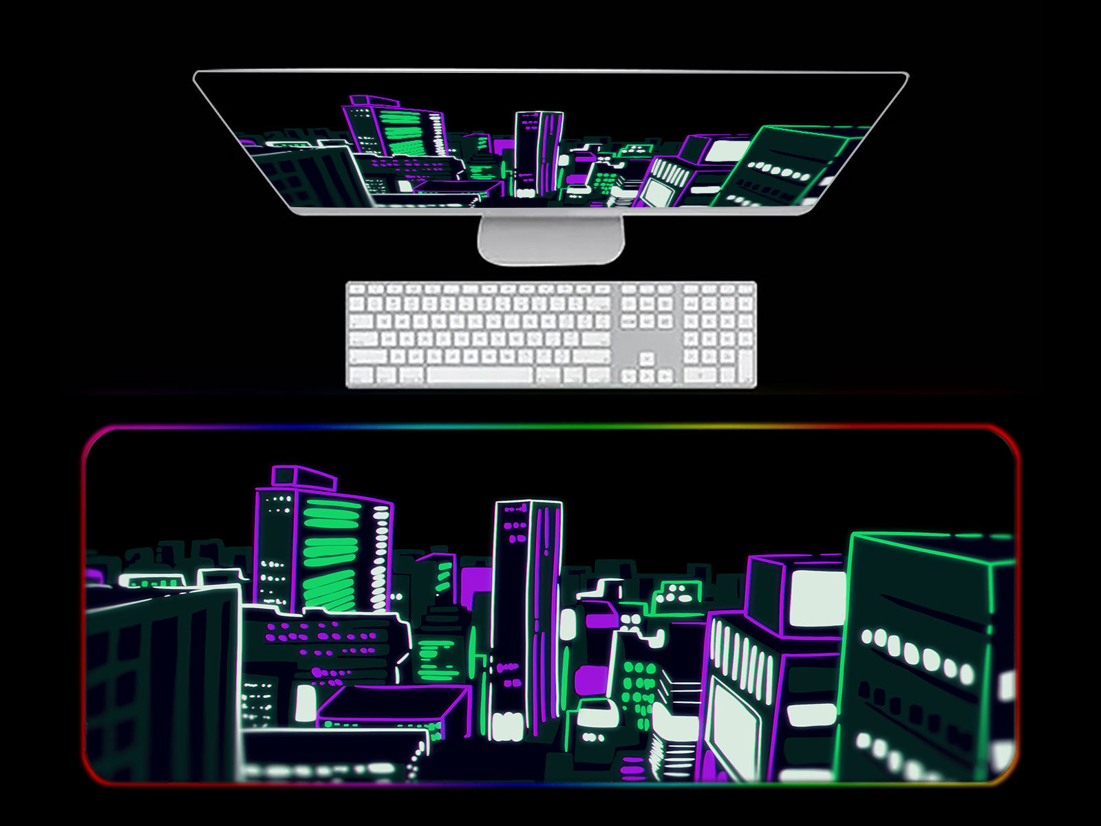 Neon City Skyline RGB Gaming Mouse Pad