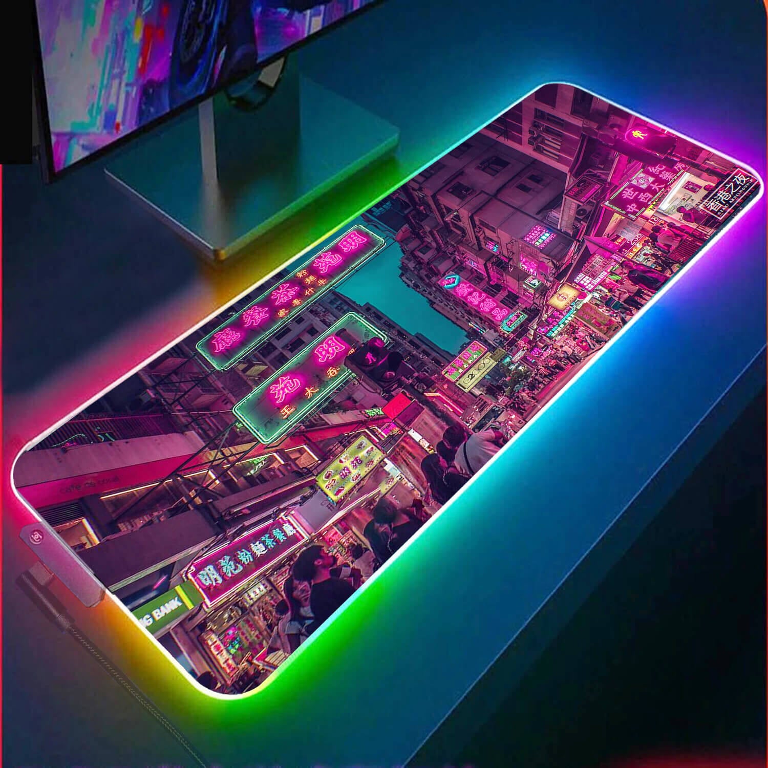 Neon HongKong City RGB Gaming Mouse Pad