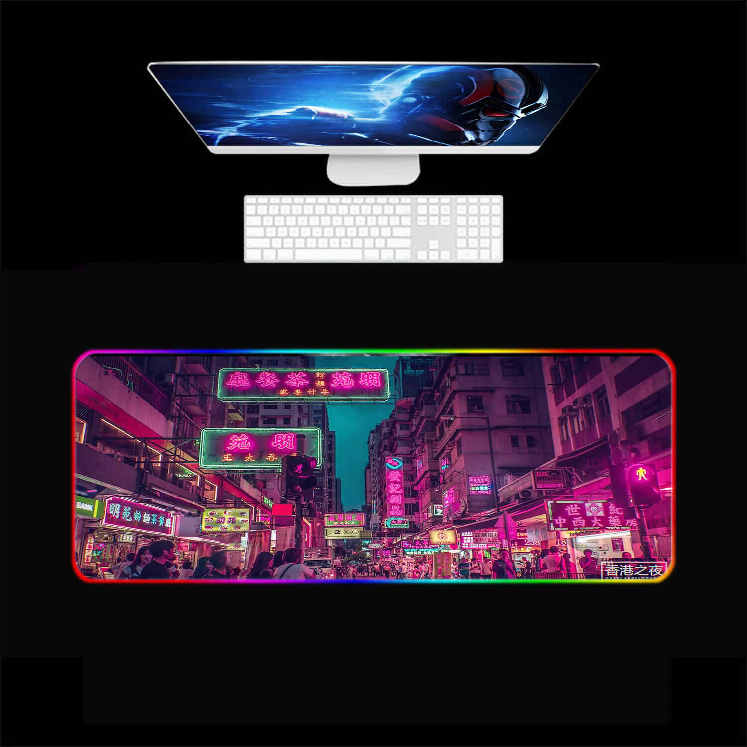 Neon HongKong City RGB Gaming Mouse Pad
