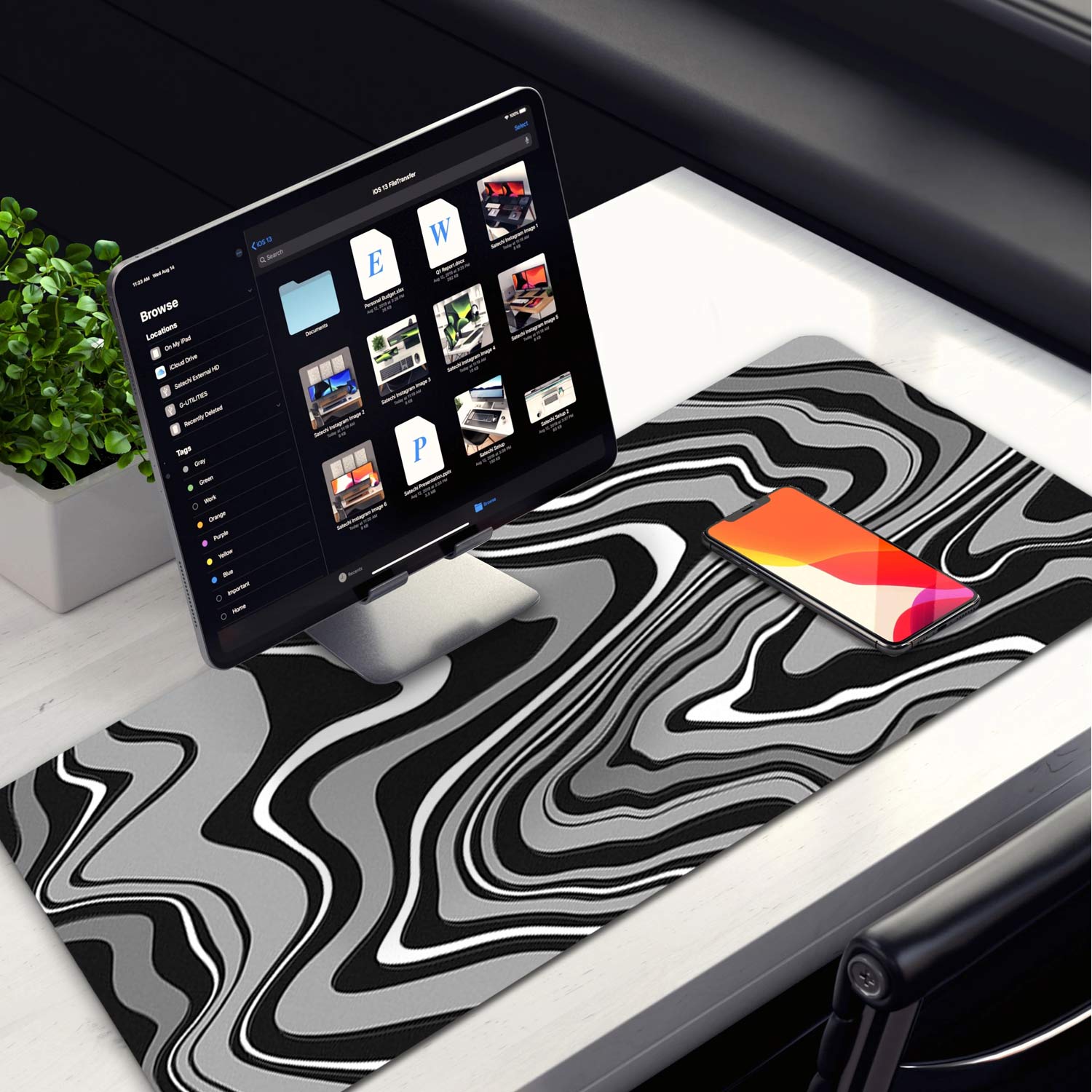 Abstract Gray Pattern Mouse Pad Long